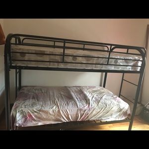 Metal bunk bed frame with new beds